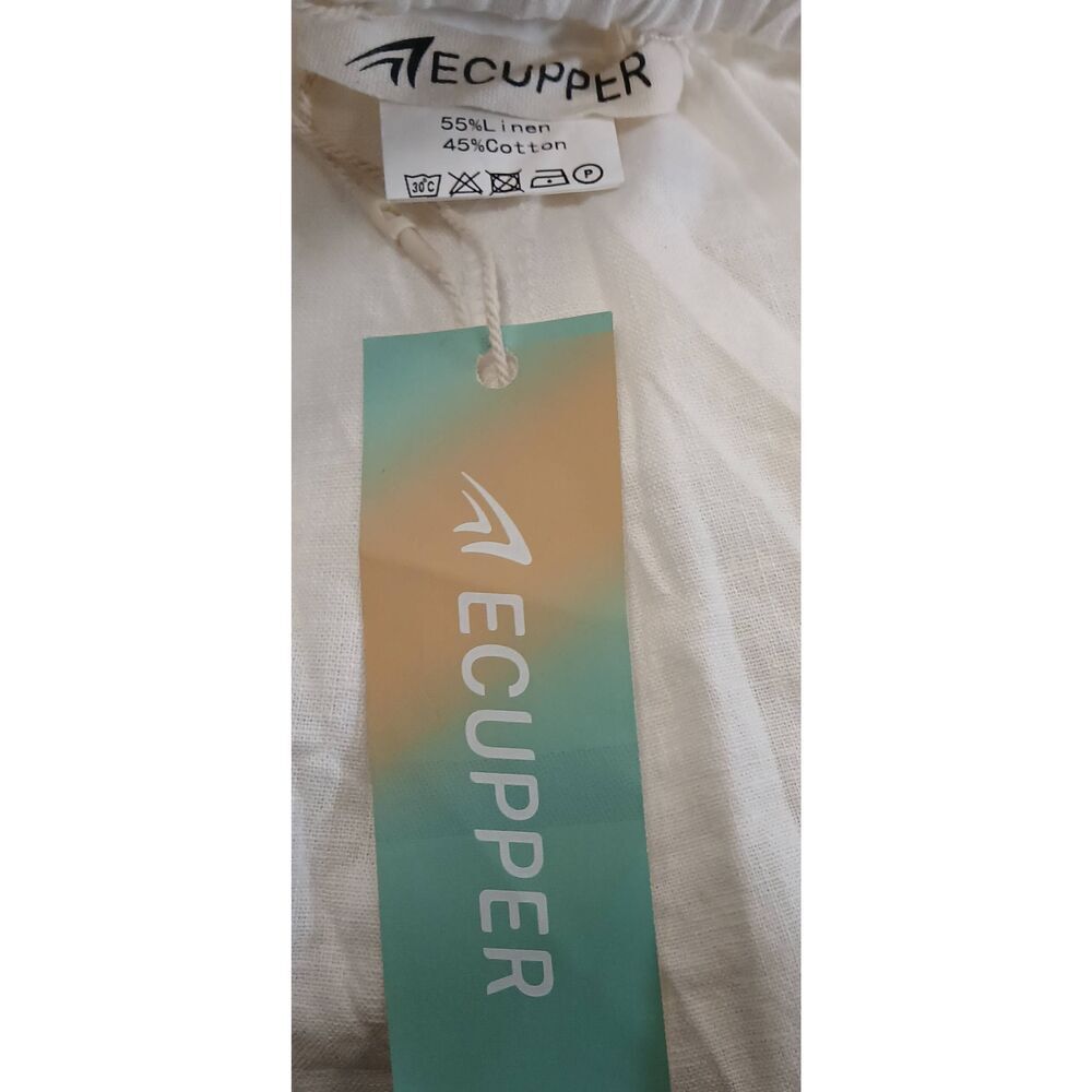 Ecupper womens xl linen cotton white pants Hi Rise Wide Leg cropped - Picture 10 of 10